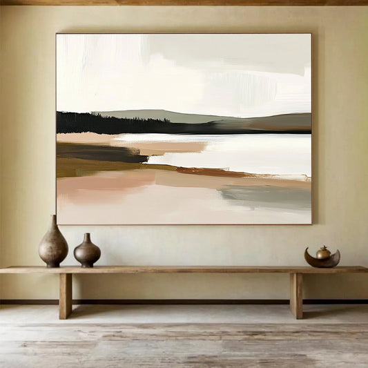 “Soft Tonal Landscape” - Beige, Gray, Brown, Muted Natural Scene - Abstract Landscape Painting HB1668