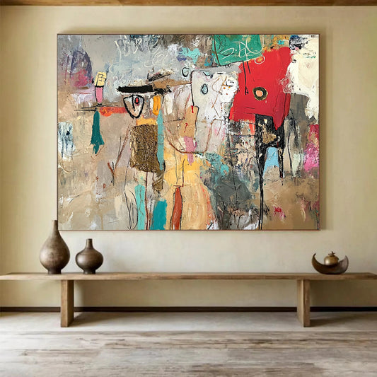 Abstract Figure Collage in Earth Tones – Mixed - Media Abstract Human - Form Painting HB1475