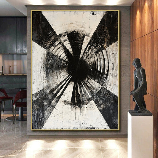 Black & White Textured Tunnel - “Abandoned Tunnel Echo” Painting On Canvas HB186
