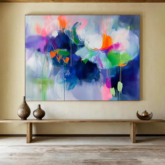 “Vibrant Floral Swirls” - Purple, Pink, Green, Orange, Abstract Flower - like Painting On Canvas HB1060