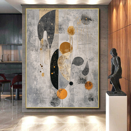 Gray, Black, Gold and Orange Geometric Shapes "Ethereal Geometry" Painting On Canvas HB331