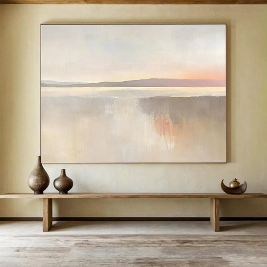 “Soft Pastel Coastal Sunset” - Pastel Palette, Coastal Reflection, Minimalist Landscape Painting On Canvas HB0899