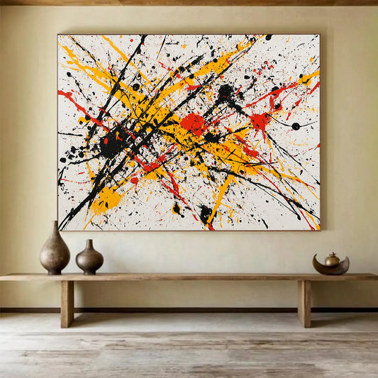 “Splatter Paint Energy Burst” - Yellow, Red, Black, Splatter Strokes Painting On Canvas HB0769