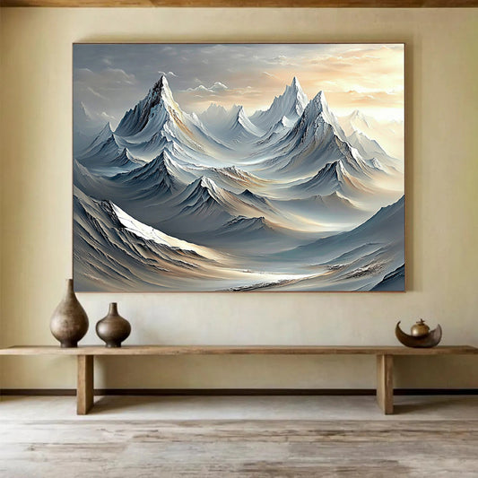 “Fantasy Mountain Range” - Gray, White, Fantasy Mountain Digital Art HB0721