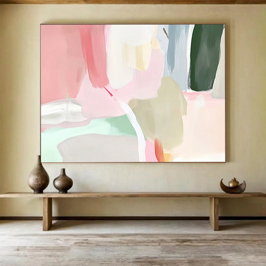 “Soft Pastel Shapes” - Pink, Green, Gray, Abstract Forms - Acrylic Painting HB1484