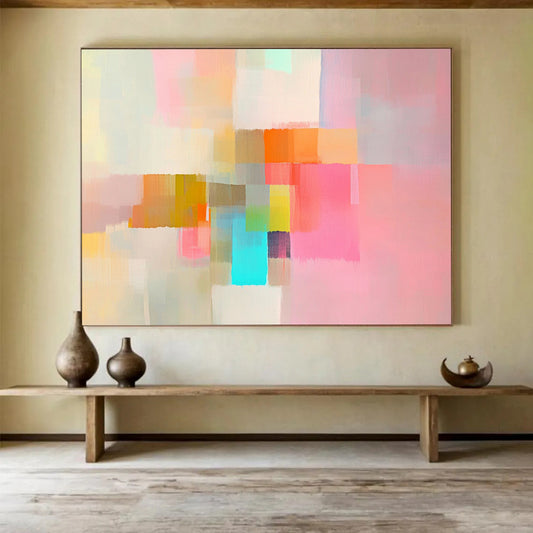 “Soft Color Blocks” - Pastel Pink, Orange, Green, Blue - Minimalist Color Field - Acrylic Painting HB1317