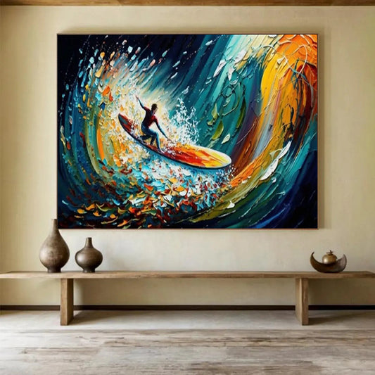 Surfer in Colorful Waves - Energetic Living Room or Game Room Art DLZ259