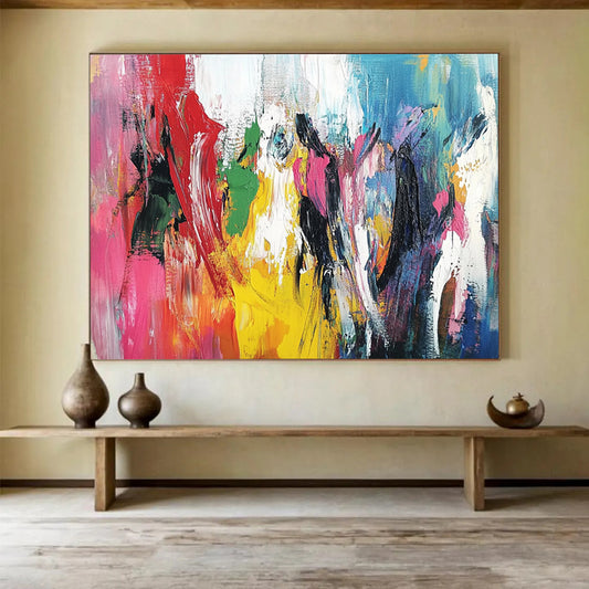 “Rainbow Figure Abstract” - Red, Yellow, Green, Blue, Pink with Colorful Forms - Painting On Canvas HB1375