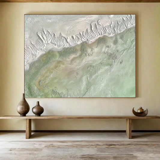 “Textured Earth Aerial” - Greens, Browns, Grays, Aerial View of Textured Terrain - Abstract Acrylic Painting HB1739