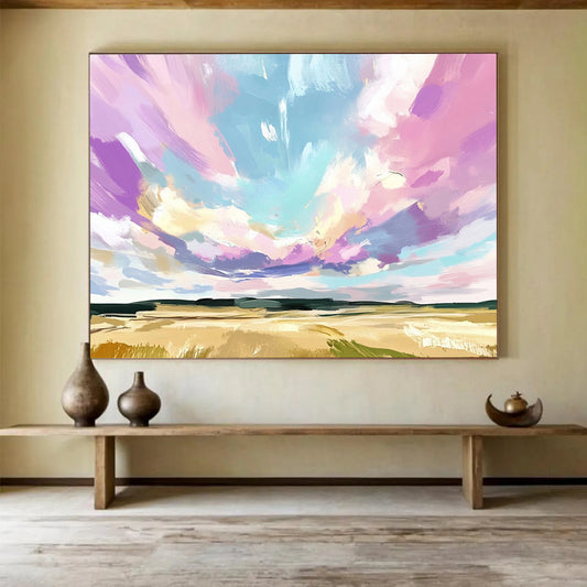 “Pastel Sky Field” - Soft Pinks, Purples, Blues, Open Field Under Colorful Sky - Impressionistic Acrylic Painting HB1726