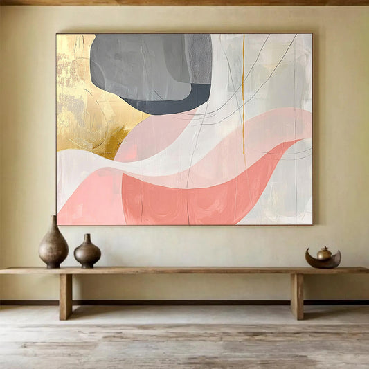 “Elegant Color Swirls” - Gray, Pink, Gold, Abstract Swirl Painting On Canvas HB0714