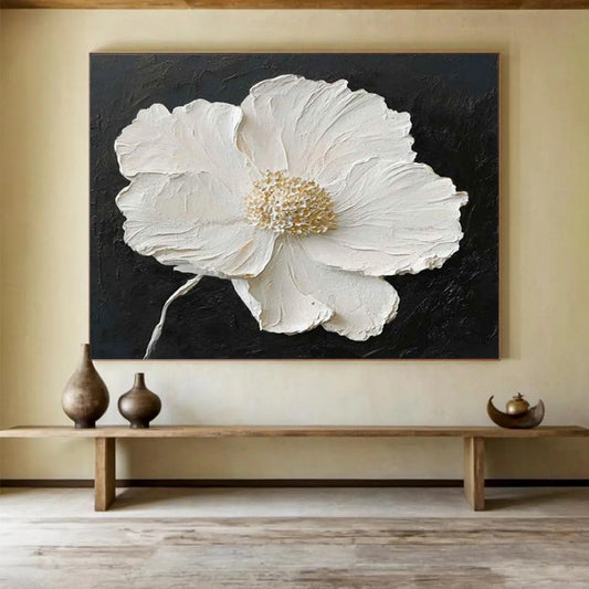 3D Relief White Flower Painting - Luxury Foyer Focal Decor DLZ091