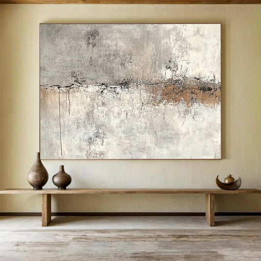 “Neutral Abstract Layers” - Gray, Beige, Abstract Minimalist Painting On Canvas HB1108