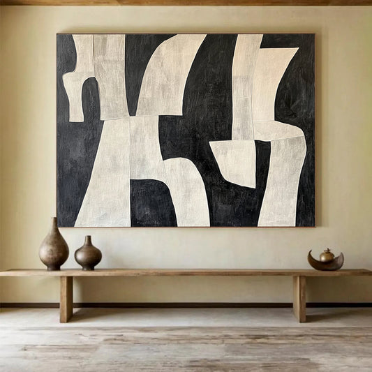 Monochromatic Abstract Forms - Minimalist Geometric Painting On Canvas HB0459
