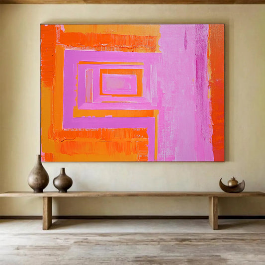 “Geometric Color Layers” - Orange, Pink, Purple, Stacked Rectangular Shapes - Acrylic Painting HB1659