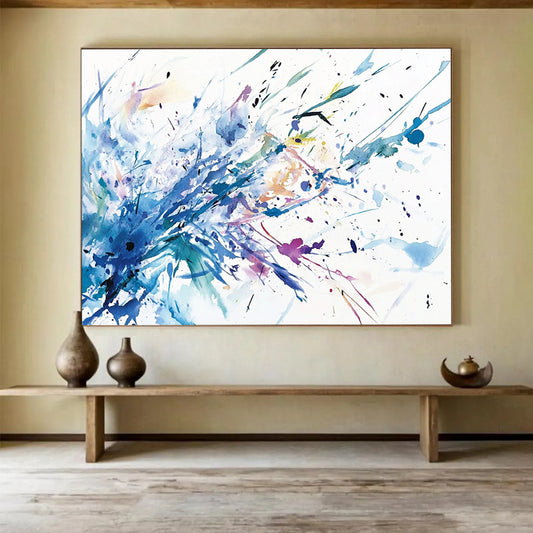 “Color Burst Splatter” - Energetic splashes of blue, purple, pink, Watercolor - Style Abstract Painting On Canvas HB0540