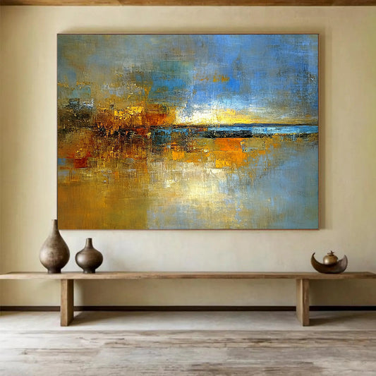 “Golden Abstract Dusk” - Rich Golds, Blues, and Browns, Layered Sunset - Inspired Abstract Painting On Canvas HB0909