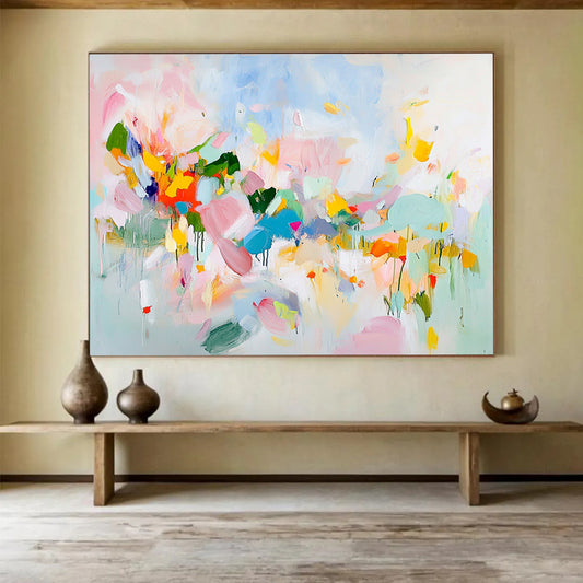 “Soft Colorful Abstract Blooms” - Pink, Blue, Yellow, Abstract Flowers - Impressionist Acrylic Painting HB1494