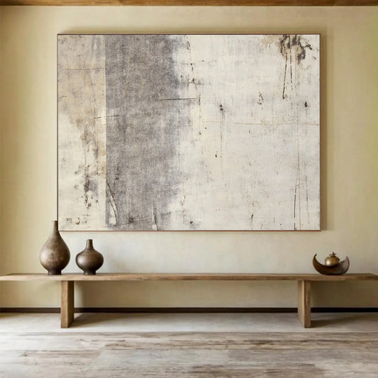 “Textured Gray Abstract” - Gray, Beige, Textural Abstract Painting On Canvas HB0704