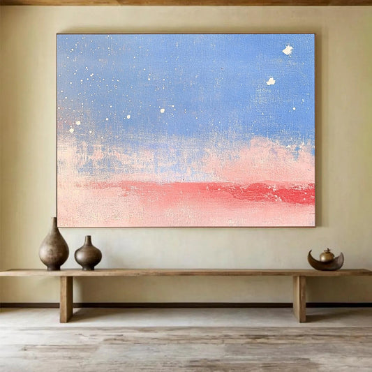 “Starry Sky Gradient” - Blue, Pink, White, Starry Sky and Gradient Landscape Painting On Canvas HB0951
