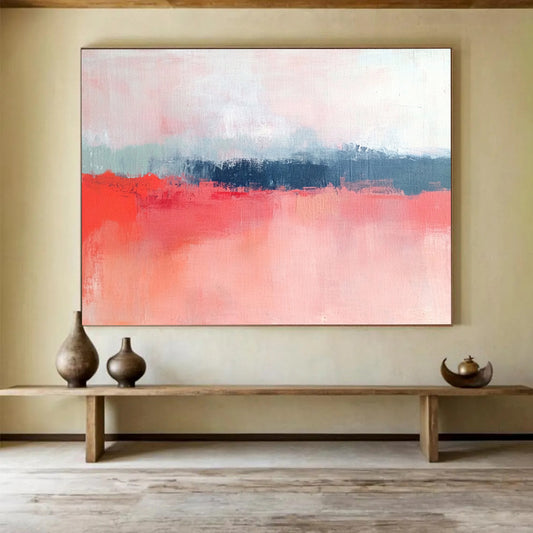 “Soft Coral Hues” - Gentle Pinks, Corals, and Muted Blues, Subtle Landscape - Inspired Abstract Painting On Canvas HB0912