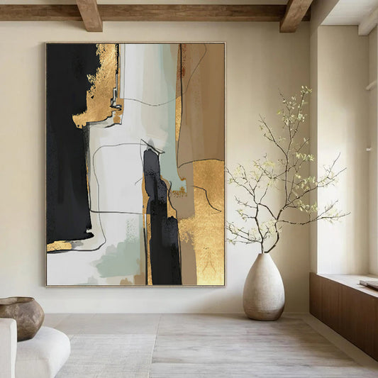 Oversized - Format Vertical Hand - Painted Textured Custom Abstract Gemstone, for Hotels and Entryway DKH1524