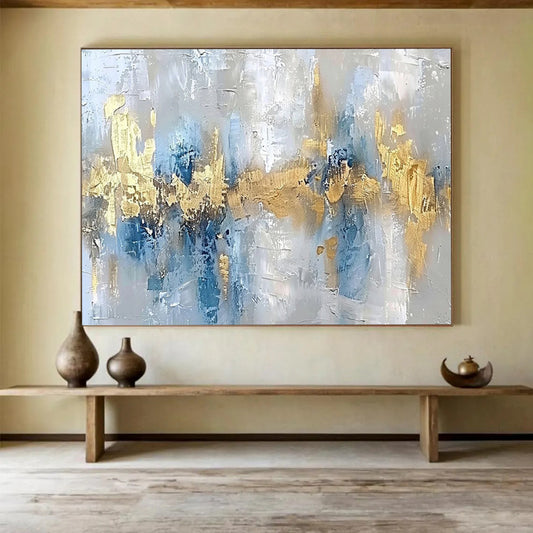 Blue & Gold Abstract Serenity - Calming Bedroom Retreat DLZ046