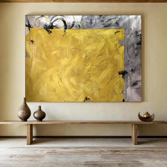 Bold Yellow and Grey Abstract: A Statement of Artistic Confidence DLZ153
