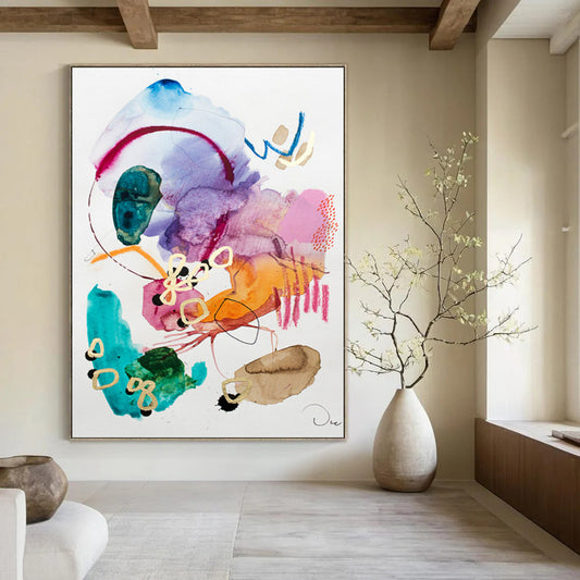 Large-Scale Hand-Painted Abstract Mural for Bedroom & Dining Room LargeART1869