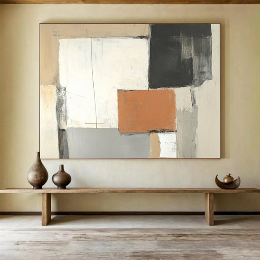 Neutral Tones Abstract Geometric - “Minimalist Blocks” Painting On Canvas HB1459
