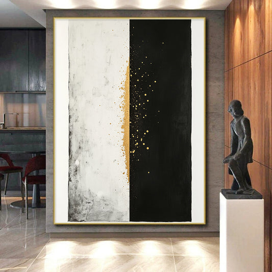 Black, White & Gold Split Dots - “Celestial Divide” Painting On Canvas HB194