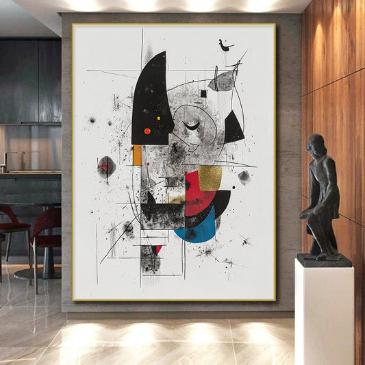 Black, Gray, Gold, Red, Blue and Yellow Abstract Composition "Vibrant Chaos" Painting On Canvas HB333