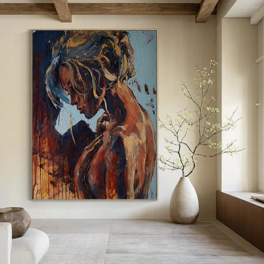 Large Vertical Custom Abstract Hand - Painted Canvas for Bar and Entryway DKH1651