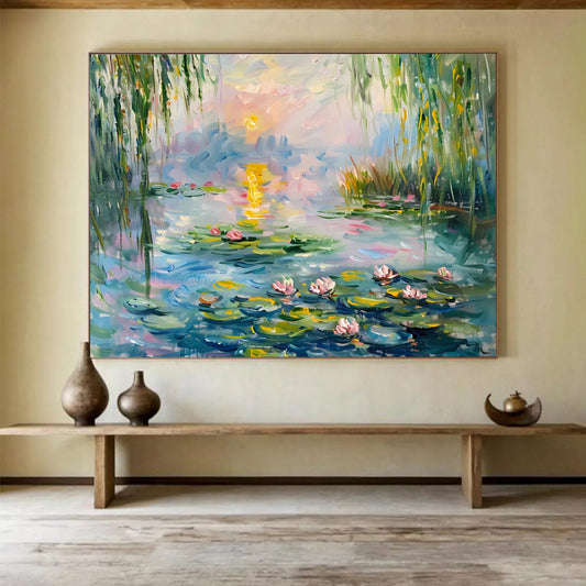 Water Lily Pond at Sunset - Impressionist Living Room or Bedroom Art DLZ194