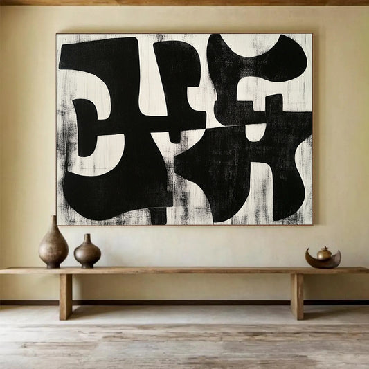 Black and White Abstract Shapes - Modern Geometric Painting On Canvas HB0458