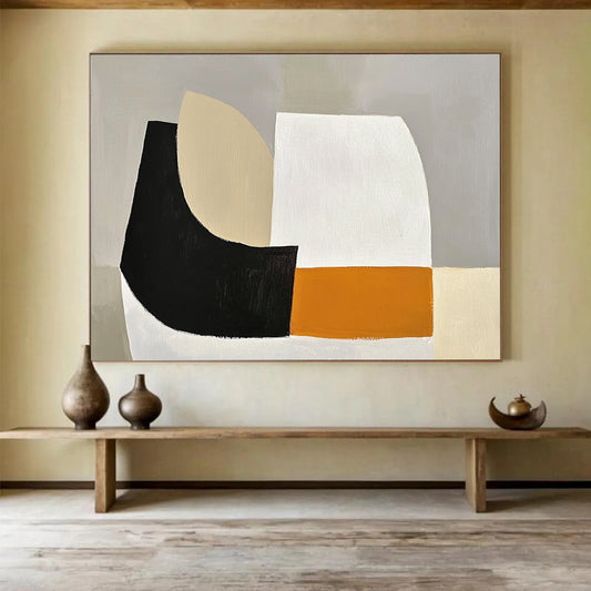 “Neutral Geometric Simplicity” - Gray, Beige, Black, Abstract Shapes - Minimalist Acrylic Painting HB1493