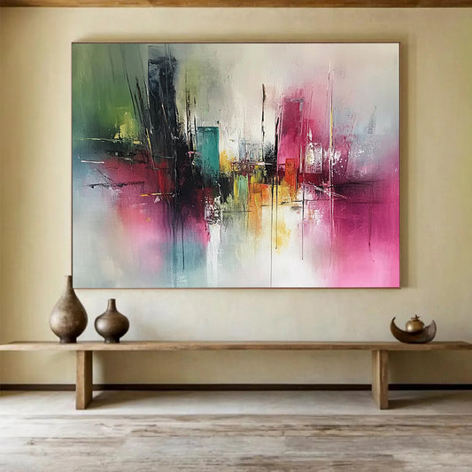 “Colorful Cityscape Abstract” - Vibrant Colors, City Forms - Painting On Canvas HB1410