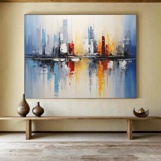 Abstract Cityscape Reflection - Modern Urban Living Room Art DLZ170