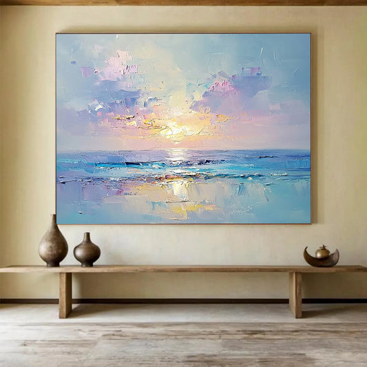 “Pastel Sunset Horizon” - Soft Pinks, Purples, Oranges, Abstract Seascape Sunset - Impasto Oil Painting HB1758