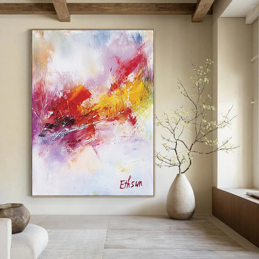Contemporary abstract artwork featuring the word Ethsun in elegant calligraphy with warm colors and soft brushstrokes creating a serene atmosphere. DLZ1067