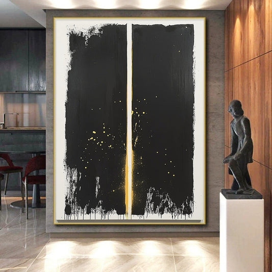 Black & Gold Vertical Split - “Stellar Curtain” Painting On Canvas HB195