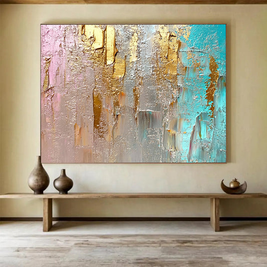 “Pink and Gold Textured Art” - Pink, Gold, Gray, Textured Abstract Painting On Canvas HB0992