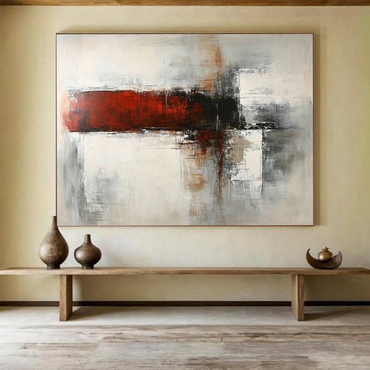 “Red and Gray Abstract Blocks” - Red, Gray, White, Layered Geometric Shapes - Abstract Acrylic Painting HB1671