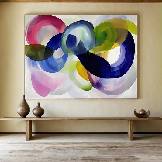 Colorful Curved Abstract "Vibrant Loops" Painting On Canvas HB0660