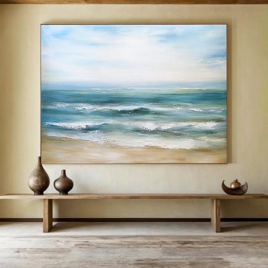 “Calm Sea Beach” - Blue, Green, Sea, Beach Painting On Canvas HB0754