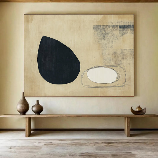 “Minimalist Shapes” - Black, White, Beige, Minimalist Abstract Painting On Canvas HB0709