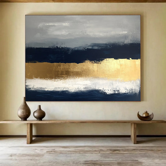 “Gray - Gold Abstract Layers” - Gray, Gold, Abstract Layers Painting On Canvas HB0783