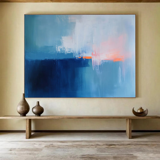 “Soft Blue - Orange Horizons” - Blue, Orange, White, Abstract Seascapes - Color - Field Acrylic Painting HB1520