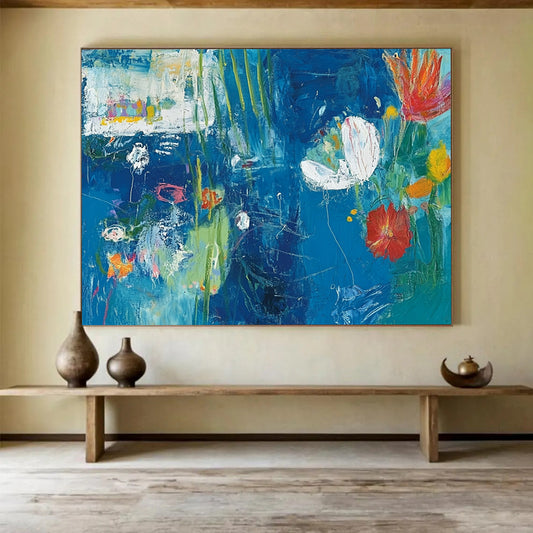 “Blue Floral Abstract” - Blue, Colorful Flowers, Abstract Garden HB1128