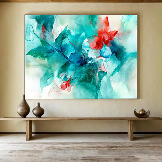 “Vibrant Botanical Watercolor” - Teal, Green, Red, Blue - Abstract Floral Watercolor - Watercolor Painting HB1332